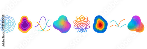 Colorful abstract designs showcasing fluid shapes and patterns in vibrant hues with a harmonious arrangement for creative inspiration