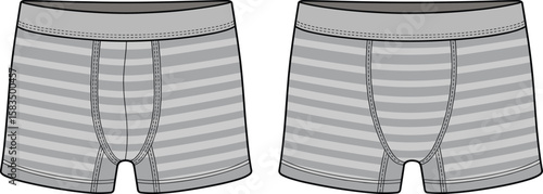 Modern men’s striped boxer briefs, comfortable fit, casual underwear, grey color, breathable fabric, seamless stitch, fashion essential, elastic waistband