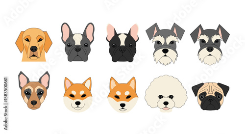 Diverse collection of canine companions featuring various breeds in pixel art style