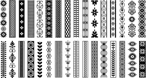 Collection of 30 Black and White Vertical Decorative Borders: Design Elements for Digital and Print Projects.