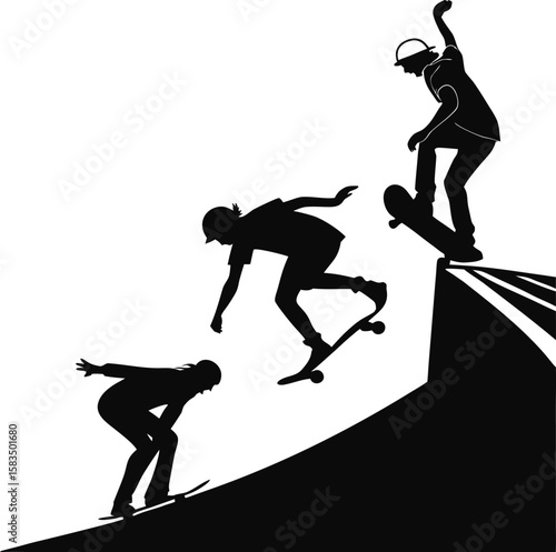 Dynamic vector silhouettes of men playing soccer, captured in action as players run, jump, and kick the ball with fun and competitive spirit