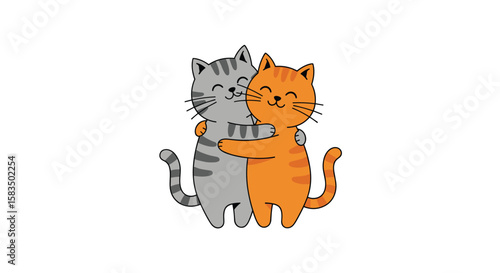 Two adorable cartoon cats embracing each other in a sweet affectionate gesture