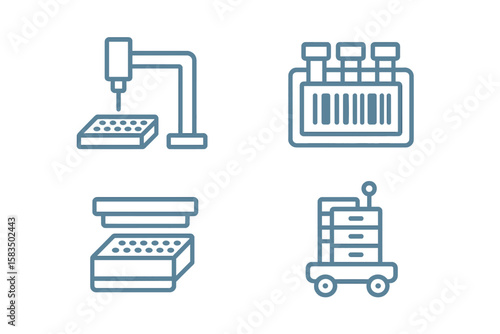 Icons representing laboratory equipment used for scientific research and analysis in various settings