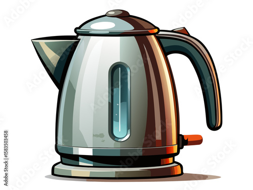 Realistic high-quality electric kettle with sleek modern design, isolated on white background. Stainless steel kitchen appliance with clean details and professional lighting. Vector illustration