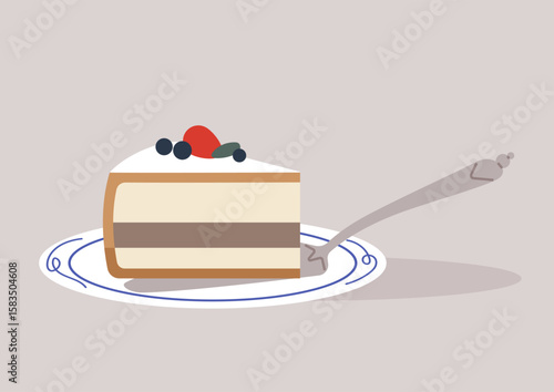 Luscious layers of blueberry cake topped with fresh berries and whipped cream await eager taste buds, bringing sweetness to any summer celebration or cozy afternoon gathering