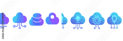 Cloud technology icons representing various services and functionalities for digital solutions