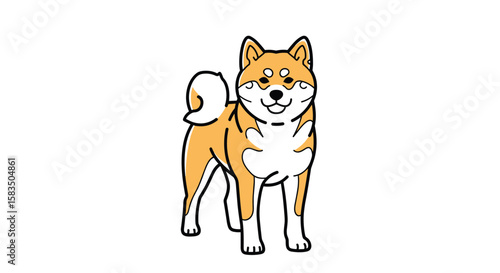 Adorable shiba inu dog standing proudly with a happy smile and wagging tail