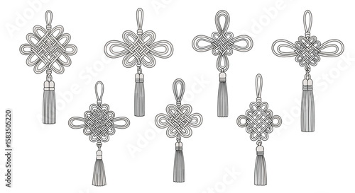 Intricate decorative chinese knots with tassels ornate style ornaments