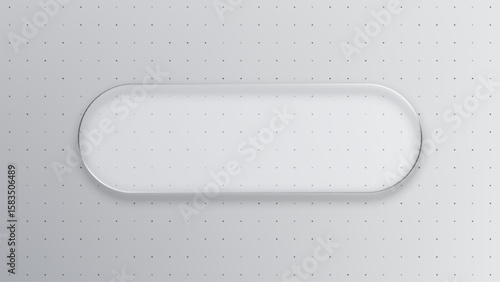 Clean liquid glass vector nameplate with rounded corners on a dotted pattern. Minimalist transparent banner for modern design and presentation.