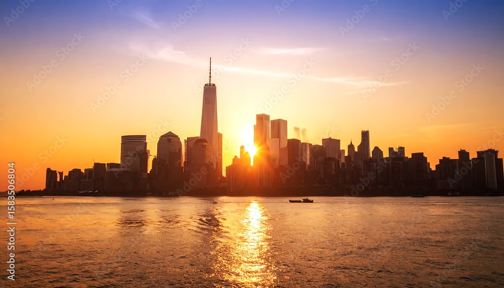 Obraz premium Golden sunset over NYC skyline