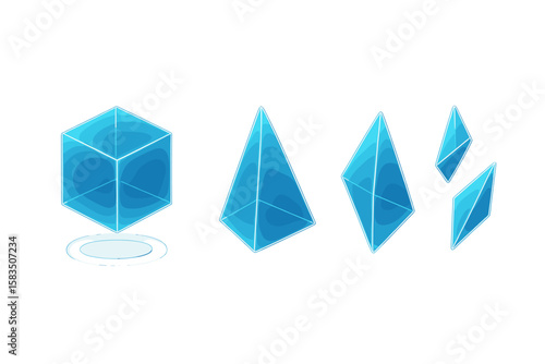 Various translucent geometric shapes representing modern design elements in a digital format