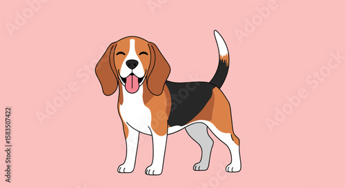 Happy beagle dog standing with tongue out and wagging tail cartoon art