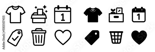 Icon collection showcasing various items and symbols related to shopping, organization, and love