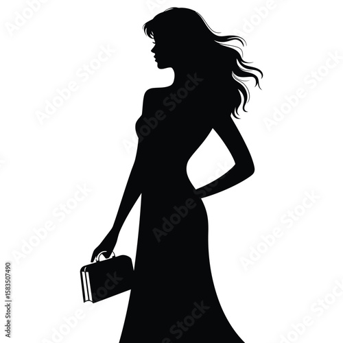 Elegant Woman Holding Clutch Bag Silhouette - Fashion, Evening Wear & Accessory Design Element