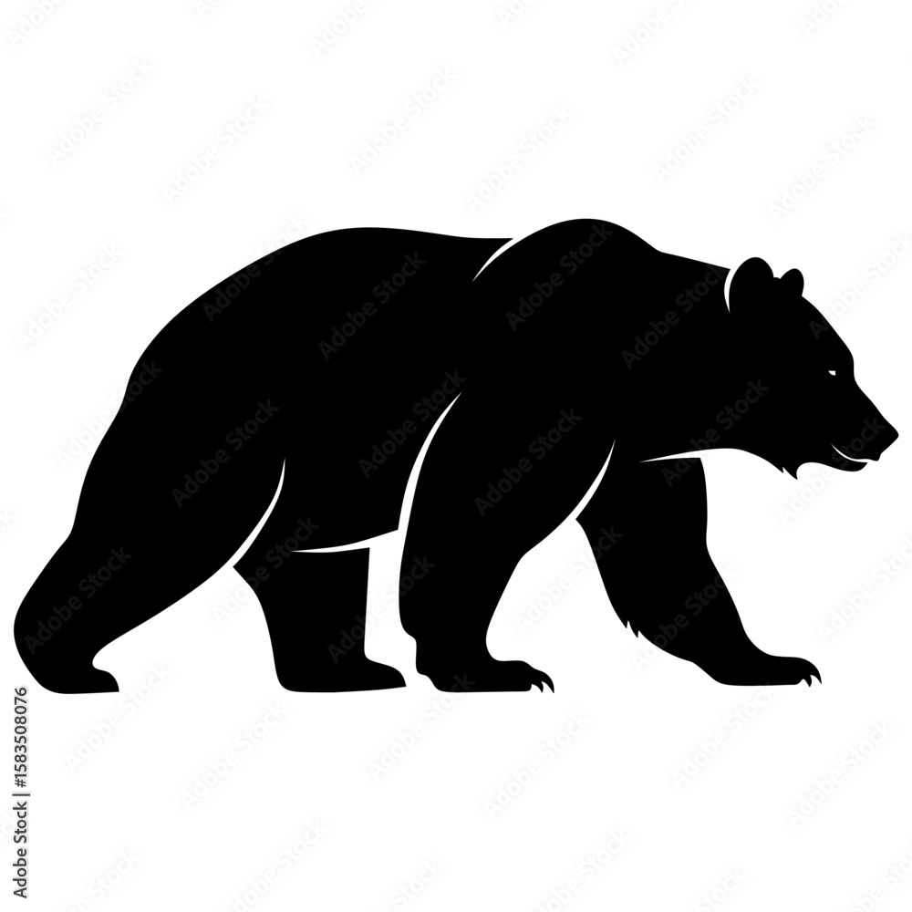 Fototapeta premium Bear Silhouette Strong Graphic Illustration of a Walking Bear for Wildlife and Nature Designs