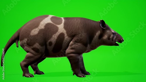 Prehistoric Mammal with Distinctive Markings on Green Screen Background, 3D Rendered for Compositing