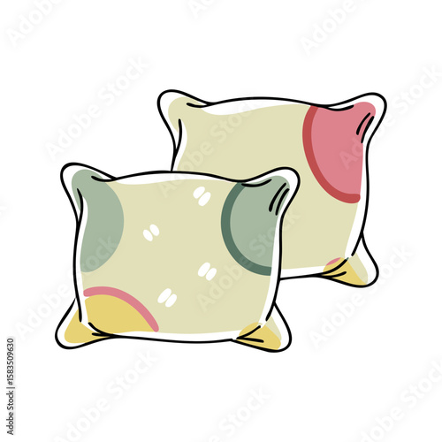 Two decorative pillows with colorful patterns on a white background  