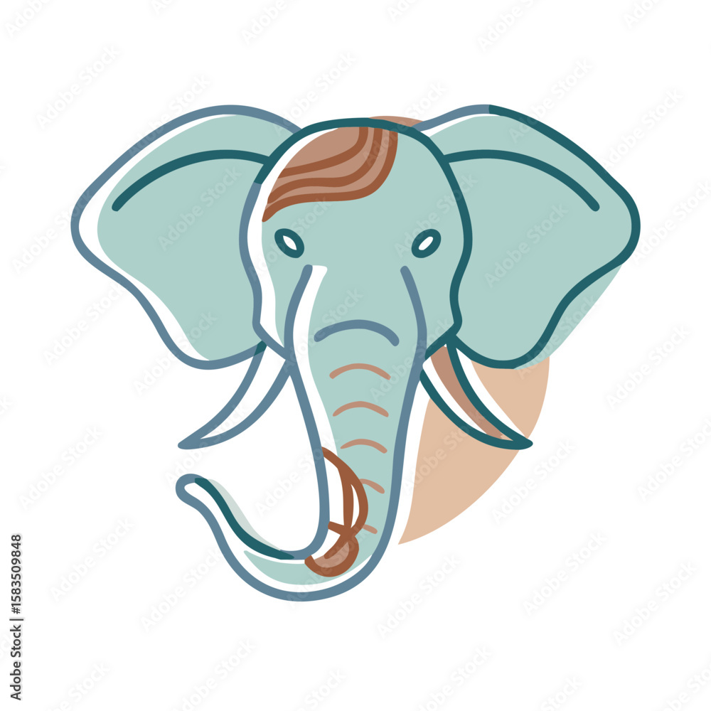 Fototapeta premium Illustrated elephant head with minimal lines and pastel colors concept of icon 