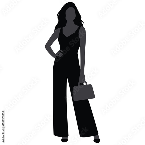 Stylish Woman in Jumpsuit Silhouette - Fashion, Modern Apparel & Elegant Design Element