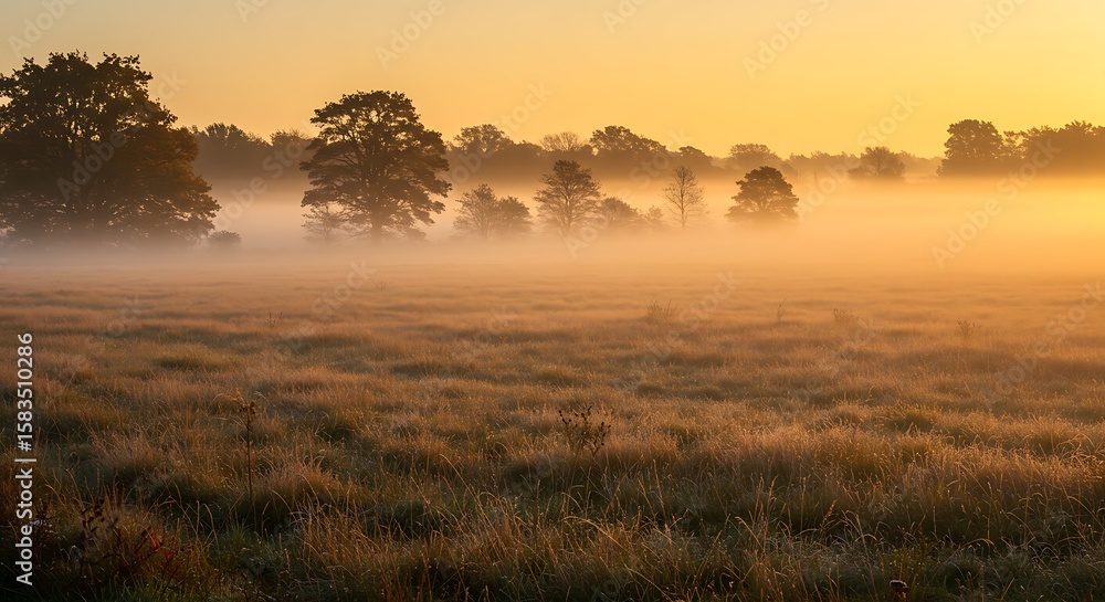 Obraz premium Foggy field at dawn