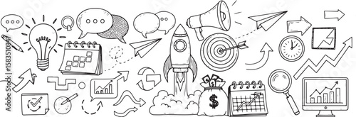 Vector art of business startup and growth concept doodles