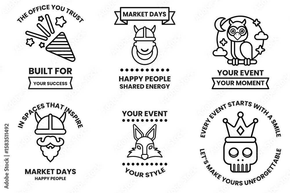 Fototapeta premium Set of illustrations in party and event concepts in line drawing style