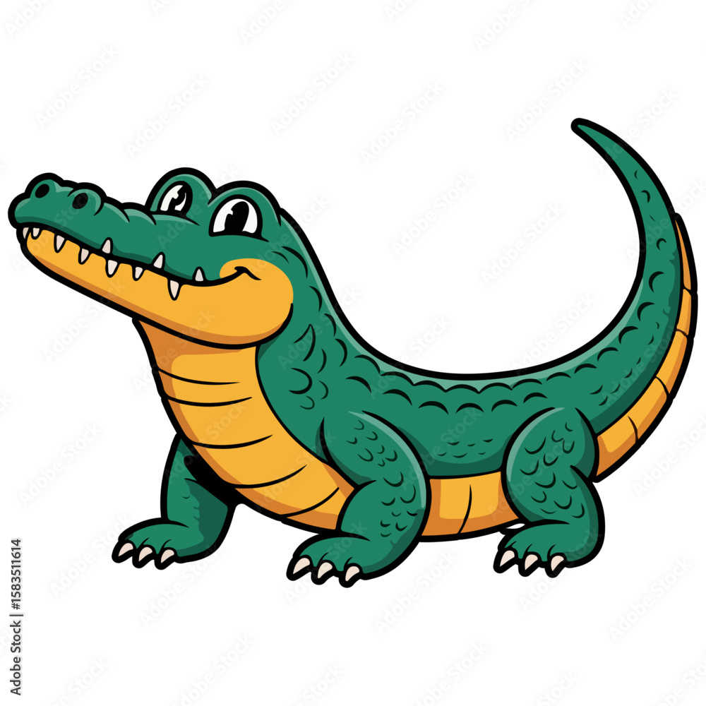 Naklejka premium Cute Green Cartoon crocodile, alligator animal vector Character Illustration