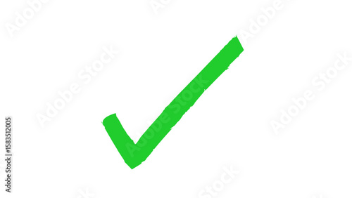 Hand drawn green brush check mark icon. Green tick mark. Doodle check mark, correct sign with grunge sketch style. Vector illustration.