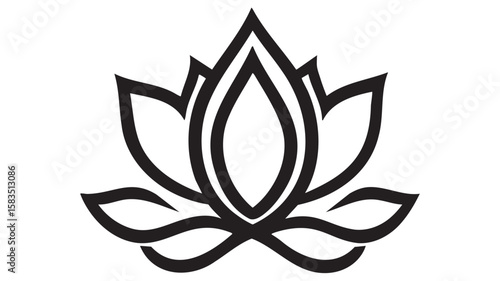 Single Lotus Flower Outline Vector, Black Line Art Isolated on White, Minimalist Tattoo or Logo Design, Adobe Illustrator Artwork
