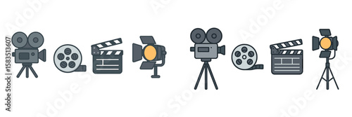 Exploration of vintage film equipment showcasing cameras, reels, and lighting in cinematic production