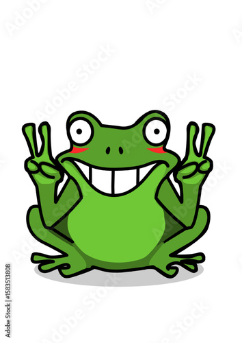 Illustration of a frog making the victory sign with both hands