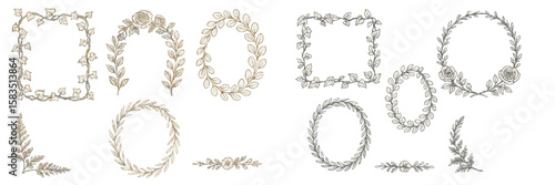 Decorative floral frames in various styles for invitations and design projects during daylight