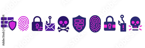 Collection of cybersecurity icons illustrating protection, security, and threat awareness concepts in a modern digital landscape