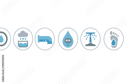 Water conservation symbols illustrate the importance of reducing wastage in daily activities across urban environments