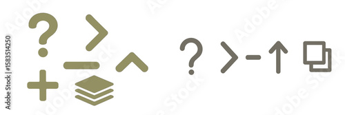 Abstract symbols showcasing various mathematical and programming notations on a light background in a minimalist design