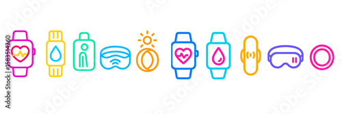 Wearable technology devices showcase for fitness and health monitoring at modern design exhibition in urban setting