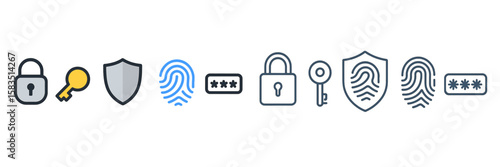 Various security symbols illustrating digital protection concepts for online safety and privacy measures