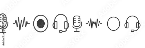 Microphone and headphone icons representing audio technology and sound production concepts in a minimalist style