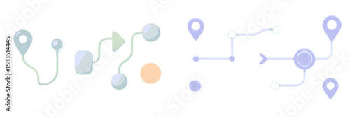 Unique digital icons representing navigation and mapping concepts for user interface design and applications