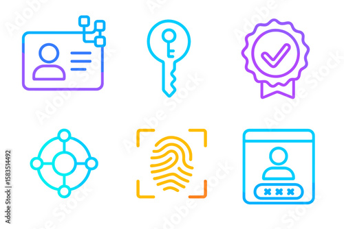 Icons representing security measures for identity verification and digital safety in modern applications and technologies