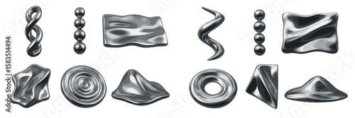 Metallic shapes display variety in design and texture for artistic purposes in an abstract arrangement