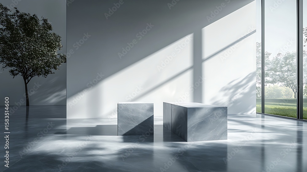 Obraz premium Modern minimalist display podiums in a bright room