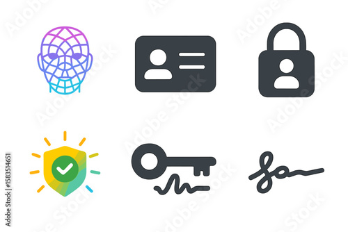 Digital security and identity verification icons representing modern technology and safety measures in cybersecurity