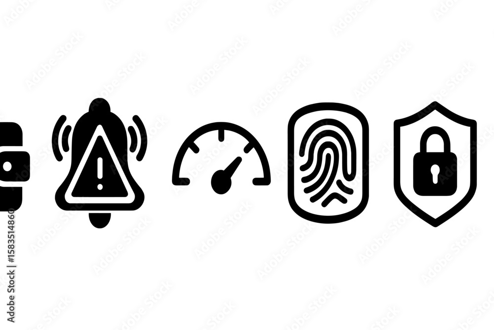 Obraz premium Icons representing security features and alerts in a digital environment on a plain background