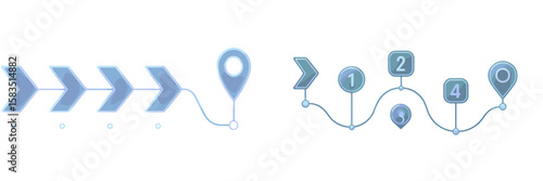 Navigation icons illustrating direction, location markers, and step-by-step pathways in a digital format for users