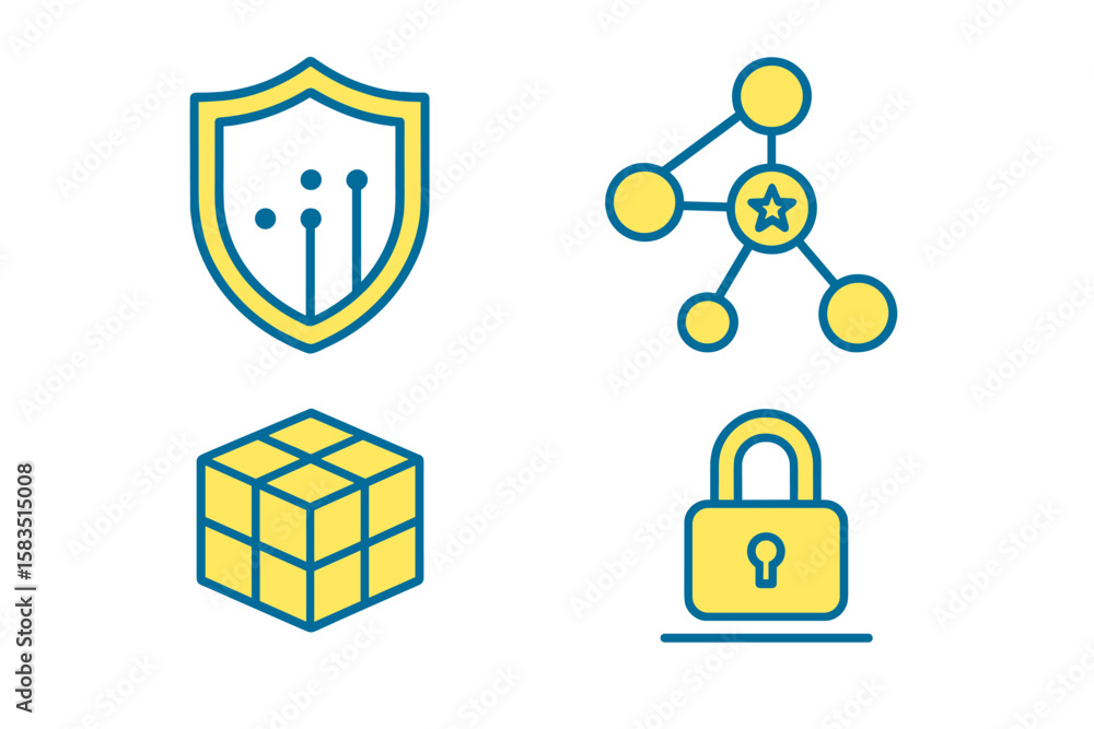 Fototapeta premium Security symbols representing digital protection and network connections in a modern design