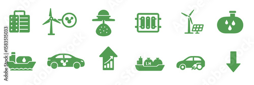 Renewable energy icons representing diverse sources and technologies promoting sustainability and environmental conservation