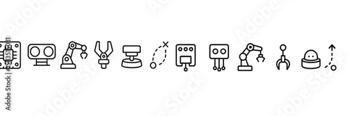 Collection of robotic icons depicting various automation technologies and functions in an industrial setting