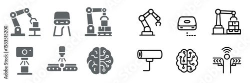 Robotic automation symbols illustrating various advanced technologies used in manufacturing and industry
