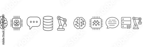 Modern technology concepts represented with icons showcasing AI, data processing, and automation in a minimalist style